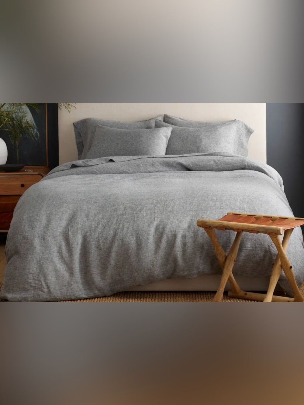 BRAND NEW Quince European Linen Chambray 3 Pc Duvet Cover Set, K/Cal (Charcoal)